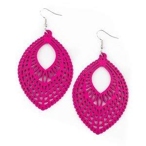 Pink wooden earrings. Lightweight with fish hook backing.